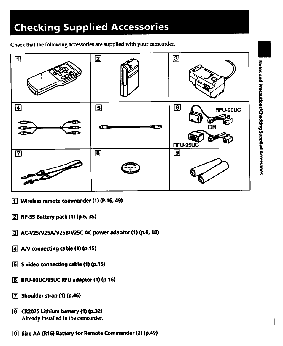 Checking supplied accessories | Sony CCD-TR400 User Manual | Page 5 / 55