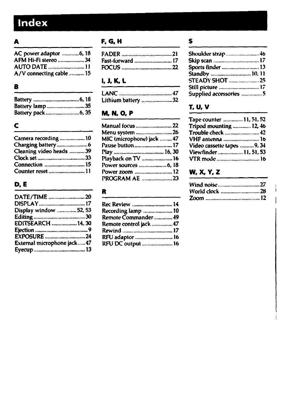 Index | Sony CCD-TR400 User Manual | Page 54 / 55