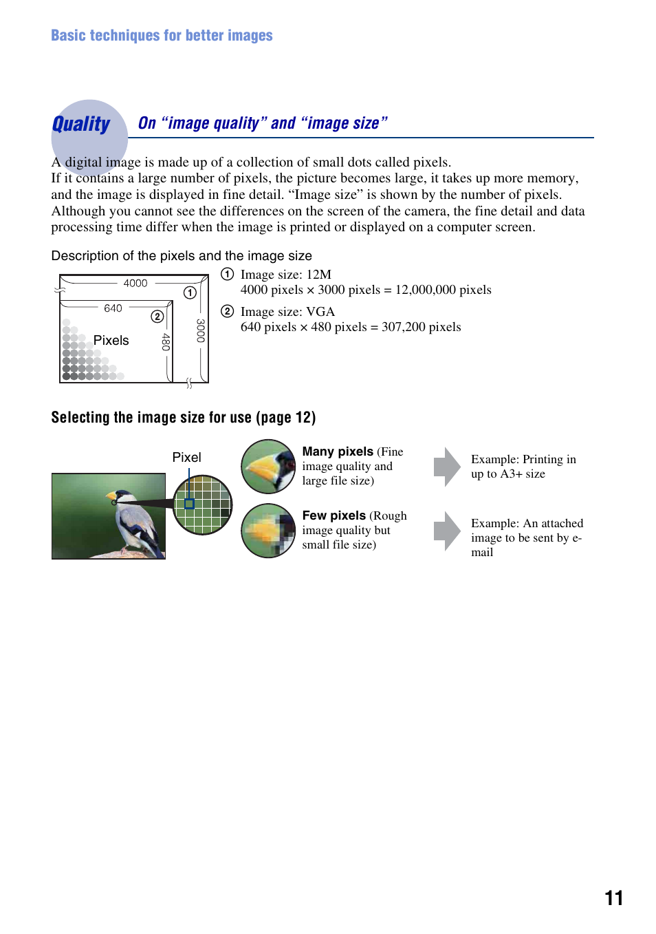 Quality, Quality – on “image quality” and “image size | Sony DSC-W200 User Manual | Page 11 / 126