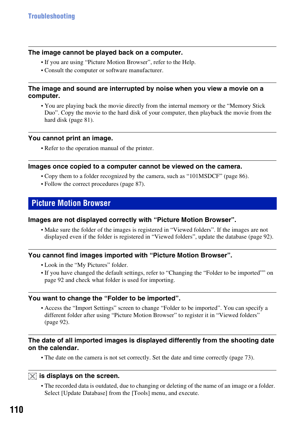 Picture motion browser | Sony DSC-W200 User Manual | Page 110 / 126