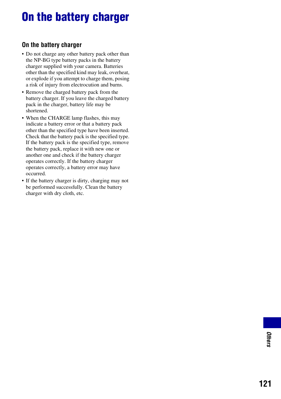 On the battery charger | Sony DSC-W200 User Manual | Page 121 / 126