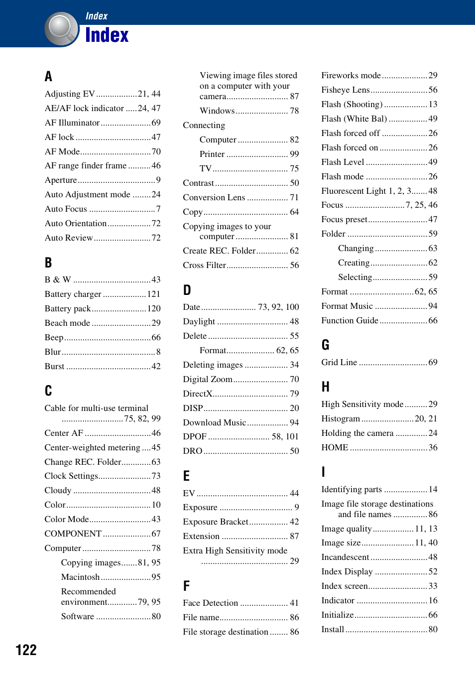 Index | Sony DSC-W200 User Manual | Page 122 / 126