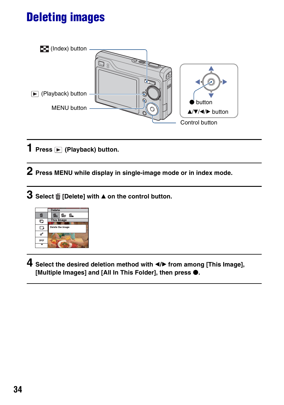 Deleting images | Sony DSC-W200 User Manual | Page 34 / 126