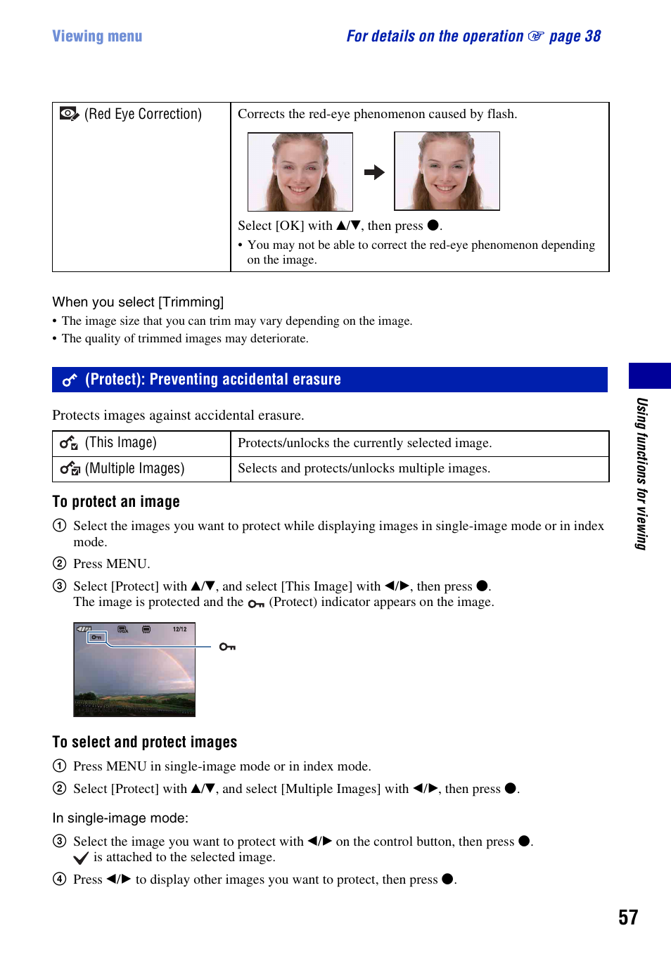Protect: preventing accidental erasure, Protect): preventing accidental erasure | Sony DSC-W200 User Manual | Page 57 / 126