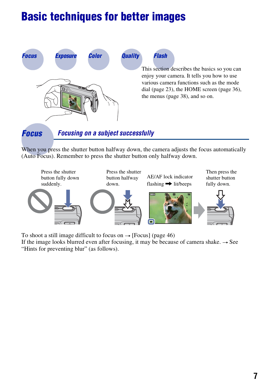 Basic techniques for better images, Focus, Focus – focusing on a subject successfully | Sony DSC-W200 User Manual | Page 7 / 126