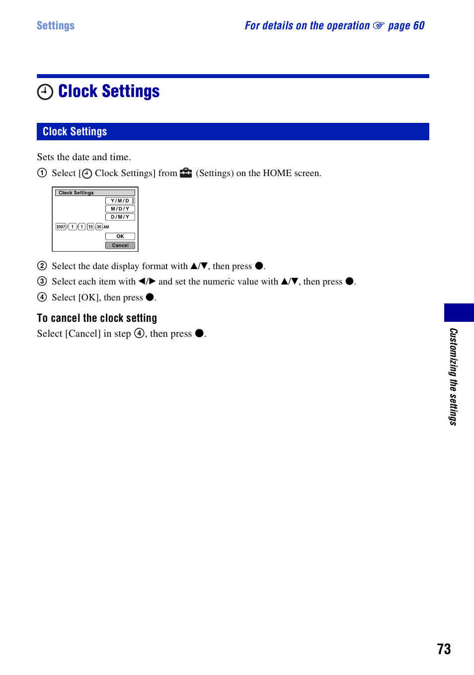 Clock settings | Sony DSC-W200 User Manual | Page 73 / 126