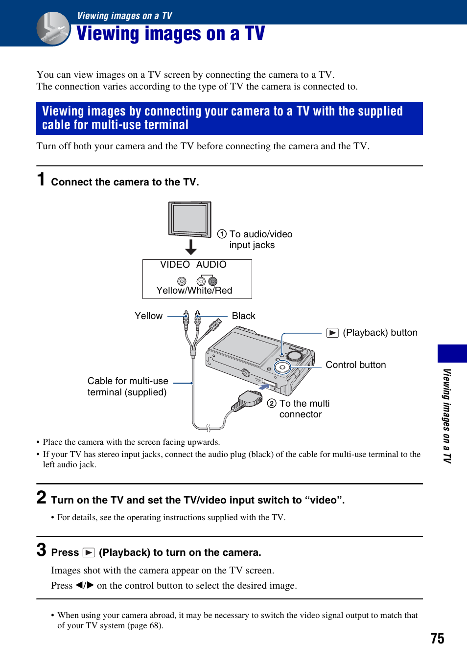 Viewing images on a tv | Sony DSC-W200 User Manual | Page 75 / 126