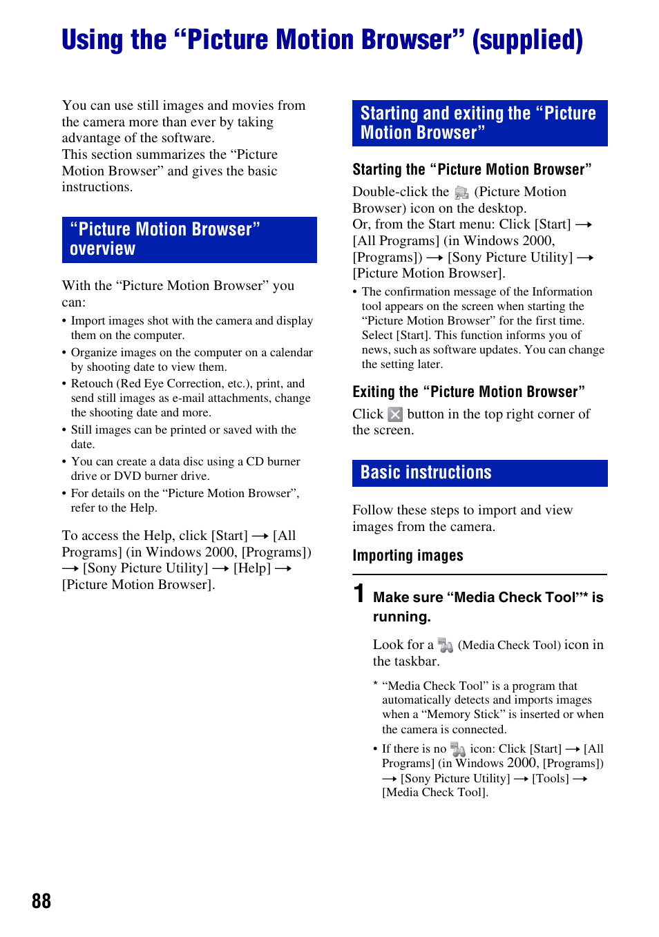 Using the “picture motion browser” (supplied), Es 88 an | Sony DSC-W200 User Manual | Page 88 / 126