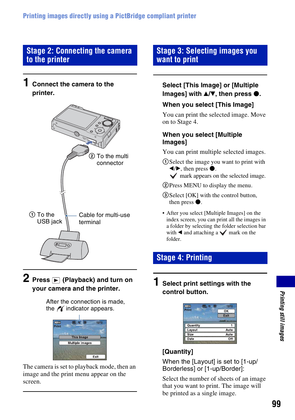 Stage 2: connecting the camera to the printer | Sony DSC-W200 User Manual | Page 99 / 126