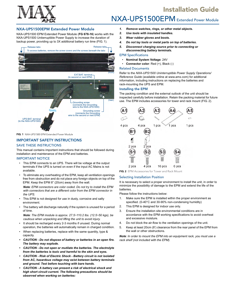 AMX NXA-UPSEPM NXA-UPS1500EPM User Manual | 2 pages