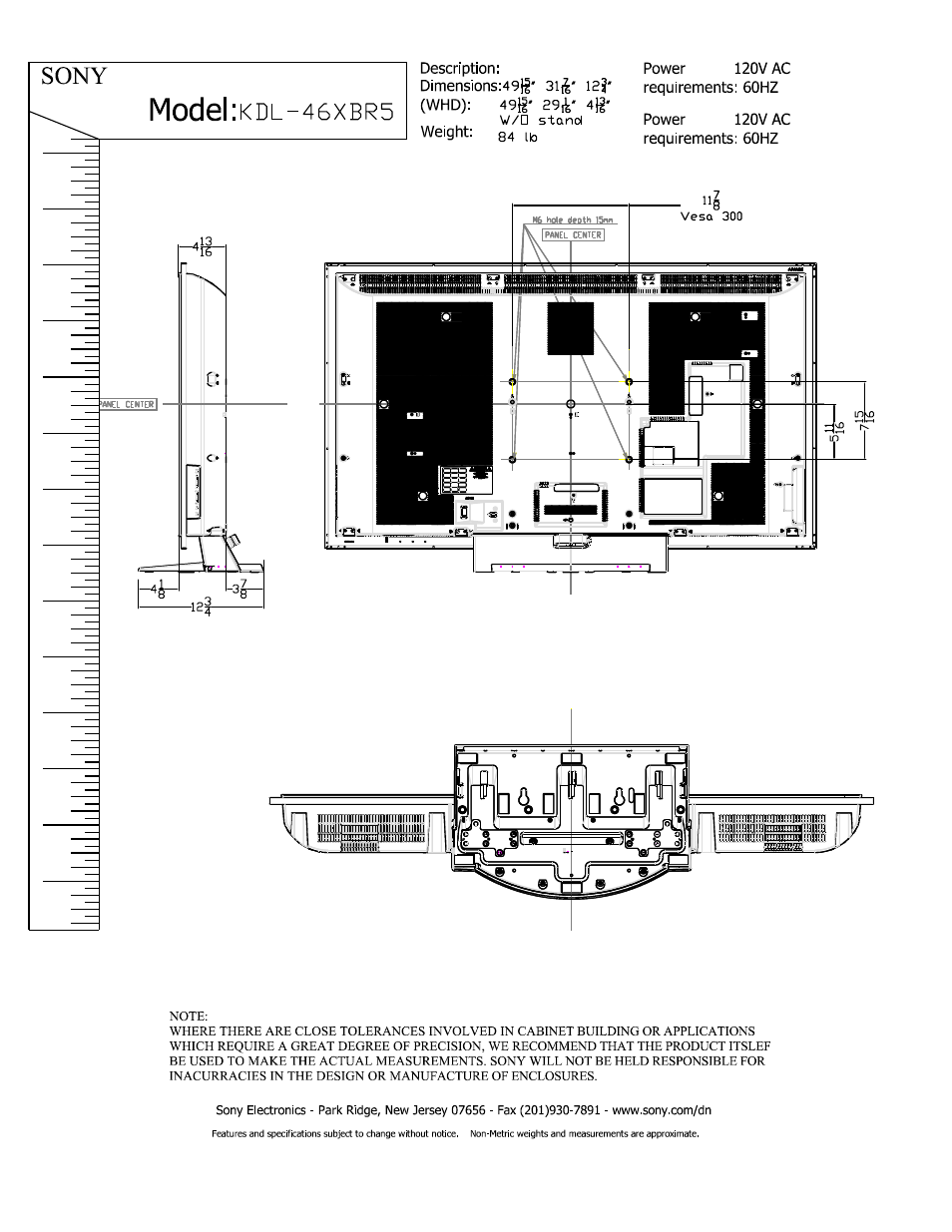 Sony, Model:kdl-46xbr5, Sony model:kdl-46xbr5 | He i | Sony KDL-46XBR5 User Manual | Page 2 / 2