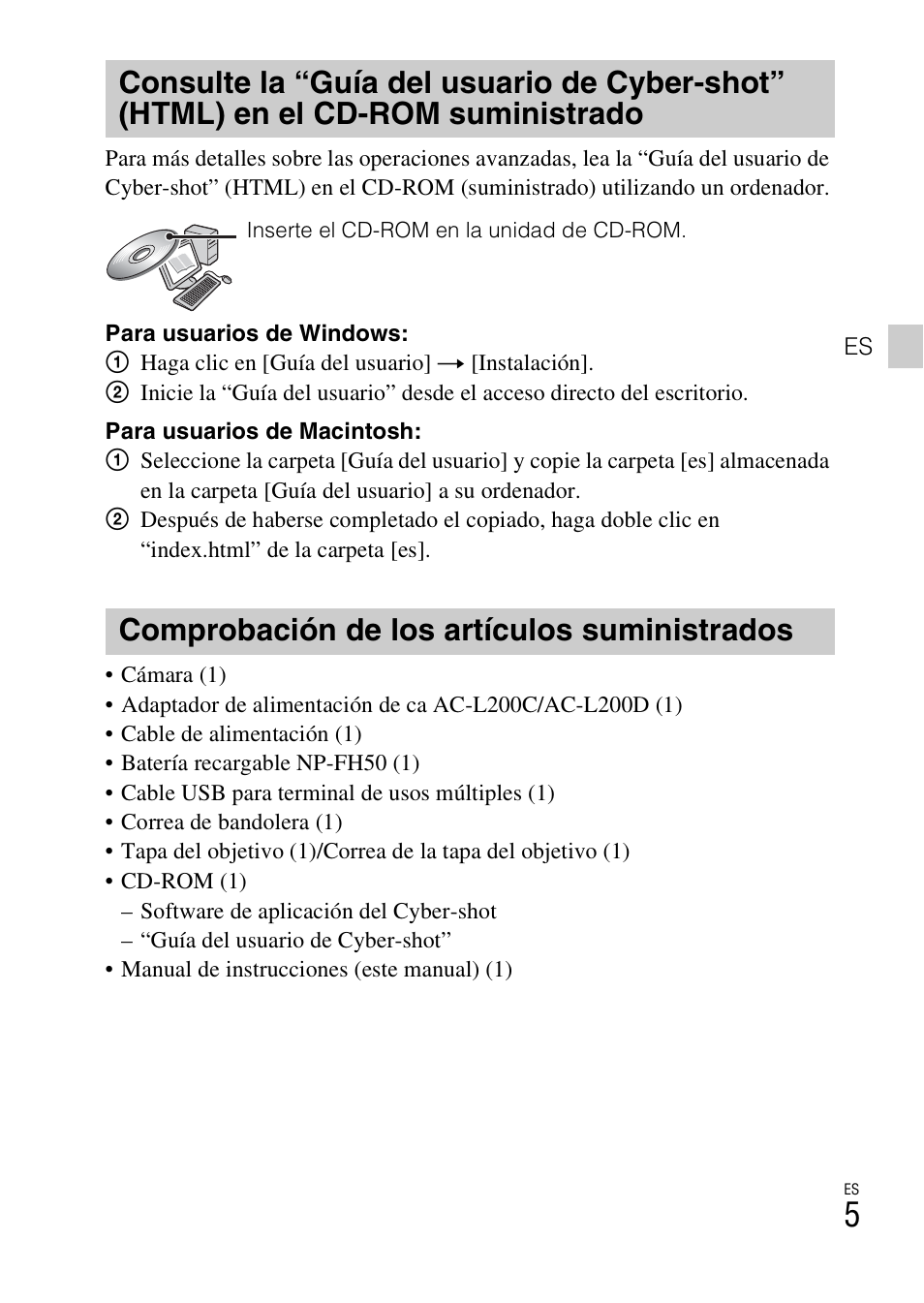 Comprobación de los artículos suministrados | Sony DSC-HX100V User Manual | Page 37 / 64