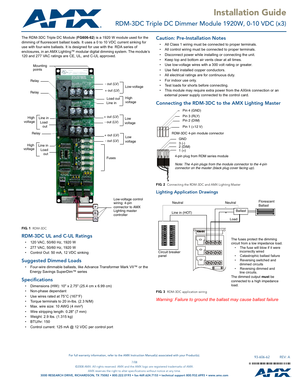 AMX Triple DC Dimmer Module RDM-3DC User Manual | 1 page