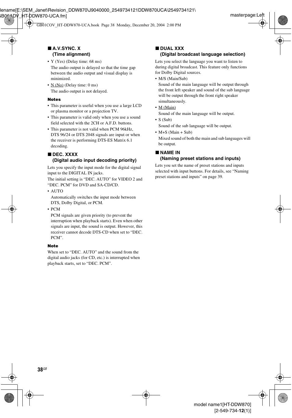 Sony HT-DDW870 User Manual | Page 38 / 60