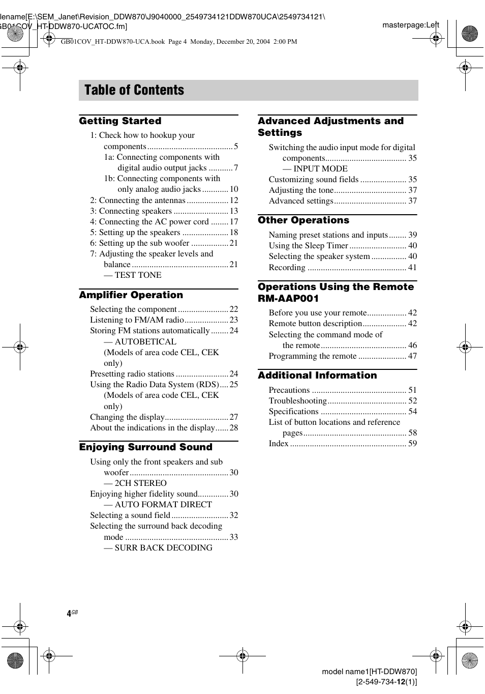 Sony HT-DDW870 User Manual | Page 4 / 60