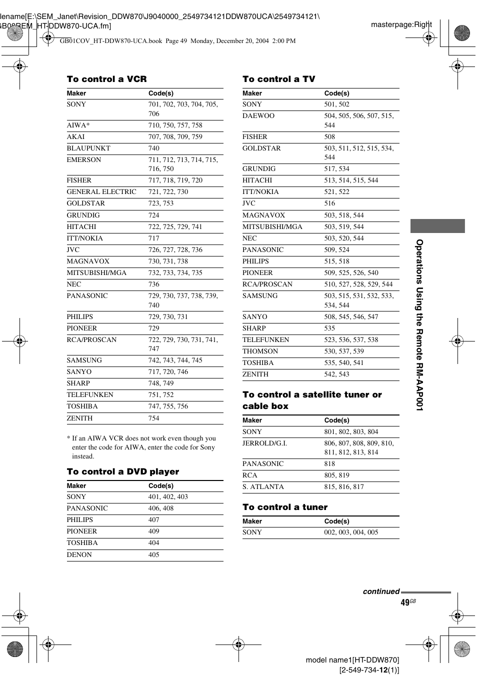 Sony HT-DDW870 User Manual | Page 49 / 60