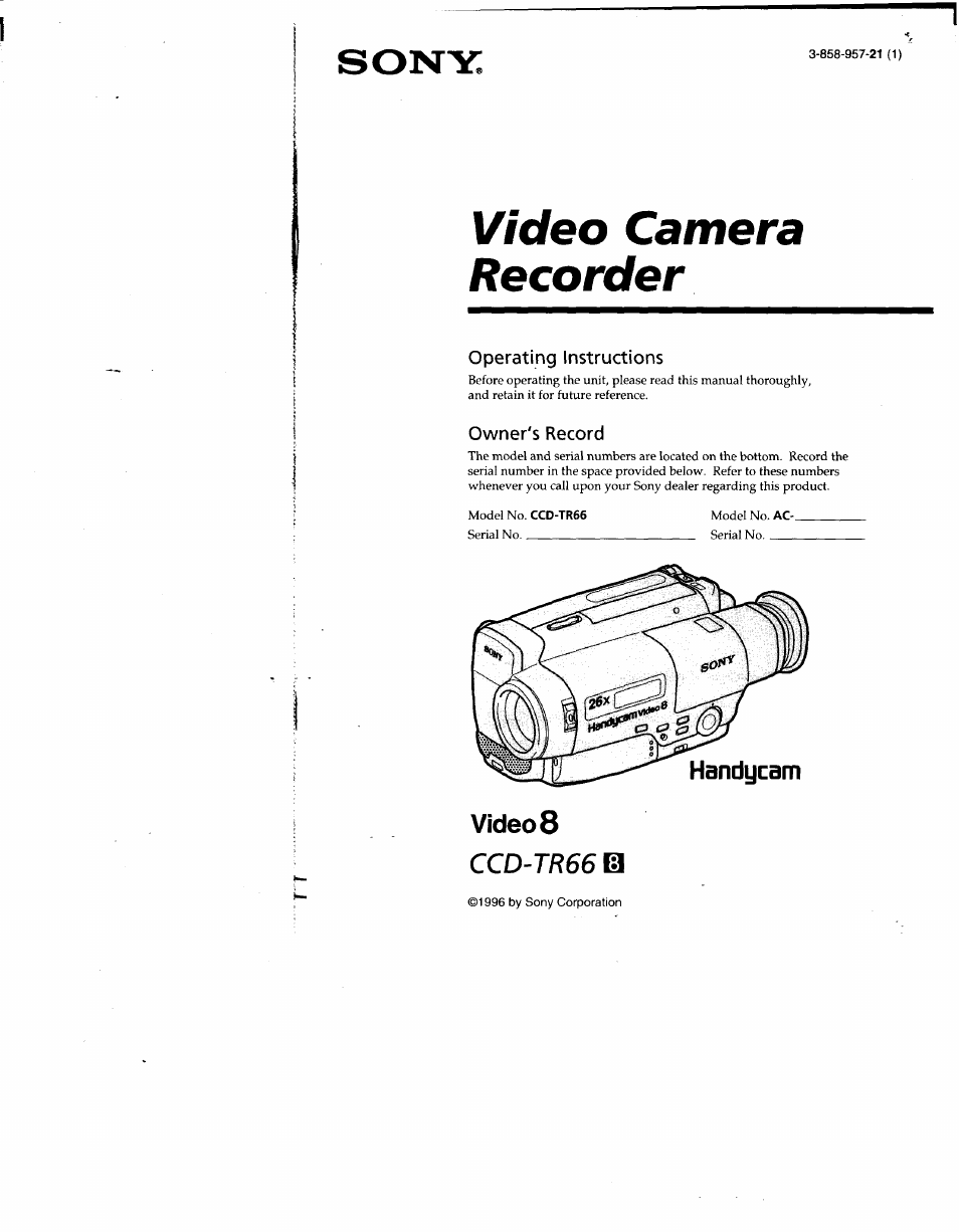 Sony CCD-TR66 User Manual | 51 pages