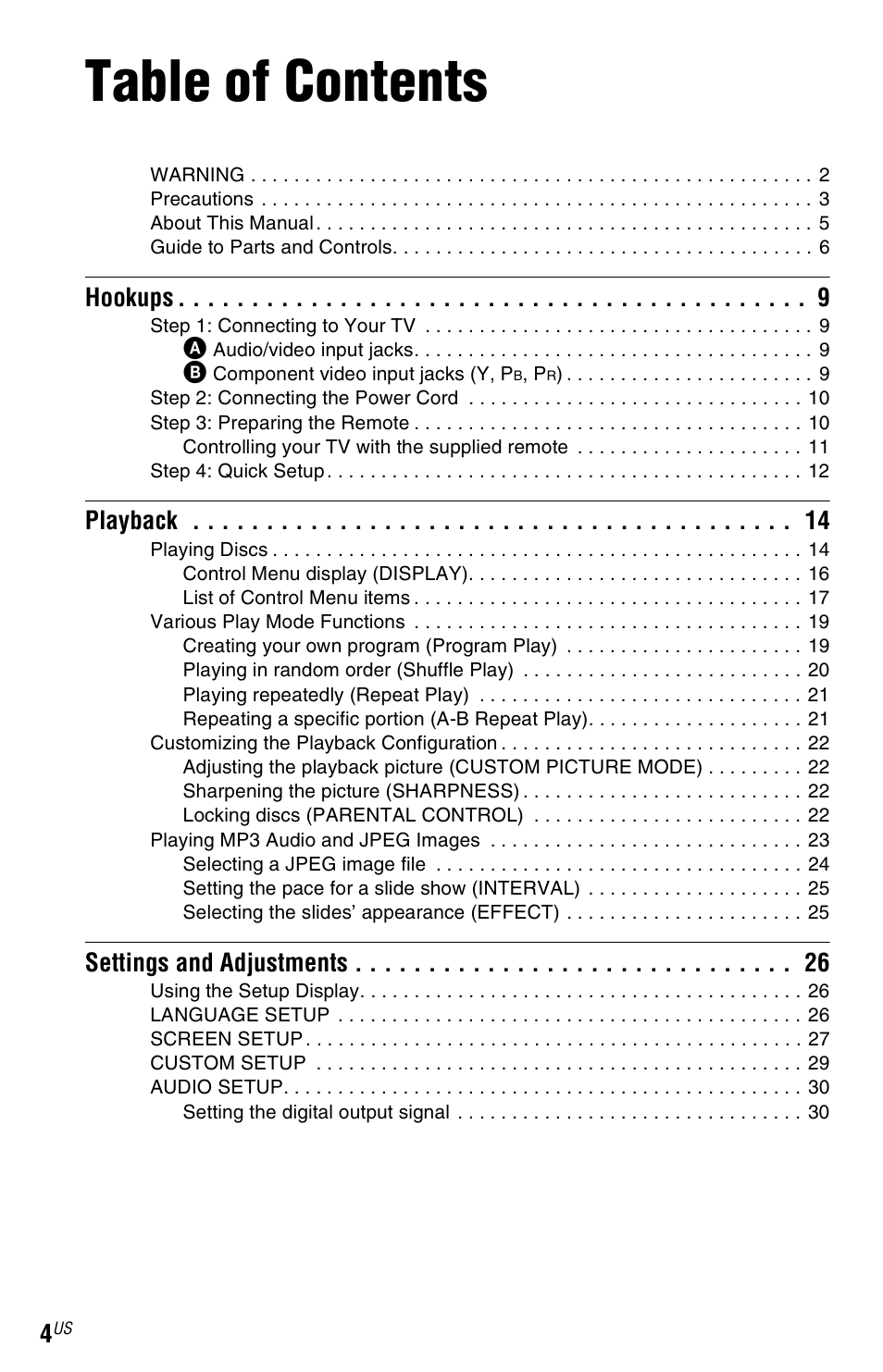 Sony DVP-SR101P User Manual | Page 4 / 48