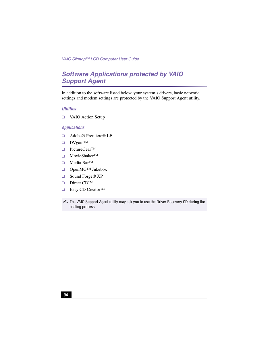 Utilities, Applications | Sony PCV-LX810 User Manual | Page 94 / 124