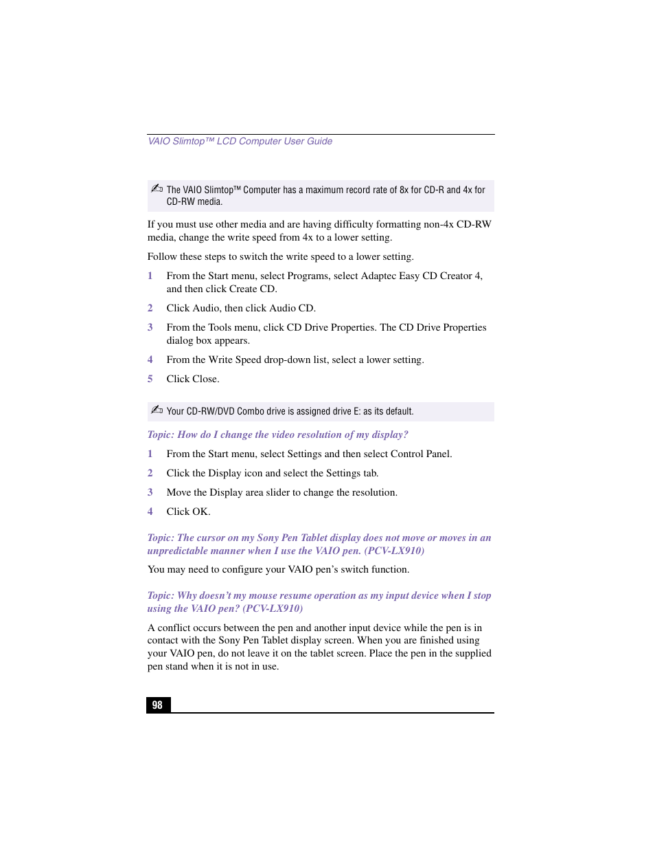 2 click audio, then click audio cd, 5 click close, 4 click ok | Sony PCV-LX810 User Manual | Page 98 / 124