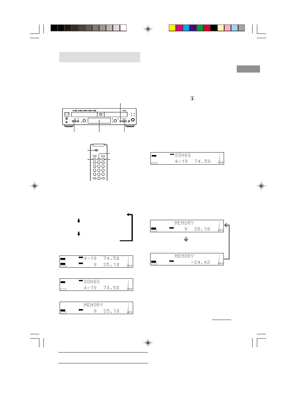 Using the display, Changing the display, Display while the unit is stopped | The information appears as follows, Basic operations, Deck a, Deck b, Continued | Sony RCD-W222ES User Manual | Page 9 / 32