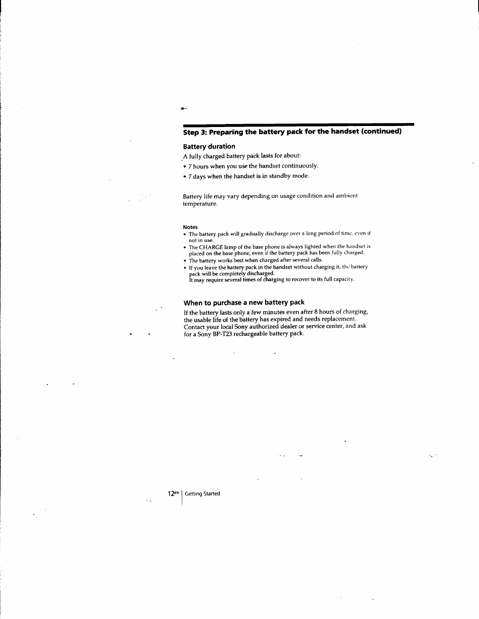 When to purchase a new battery pack | Sony SPP-935 User Manual | Page 13 / 62