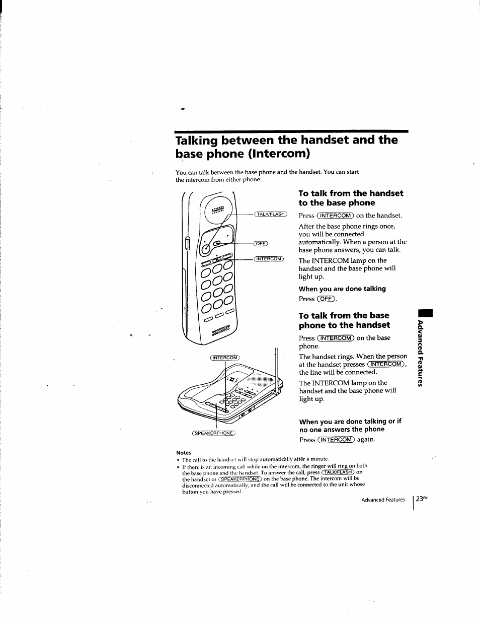 To talk from the handset to the base phone, When you are done talking, To talk from the base phone to the handset | Sony SPP-935 User Manual | Page 24 / 62