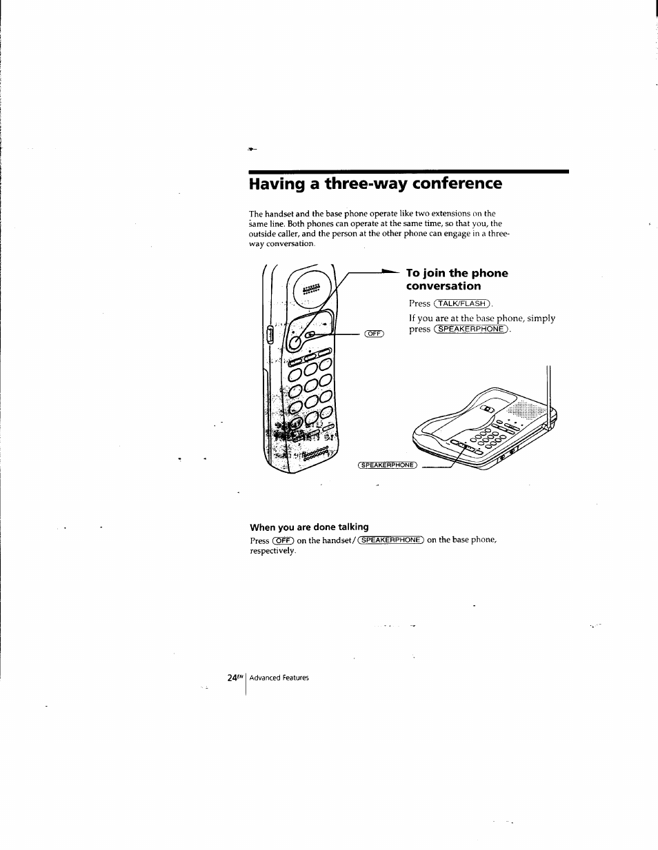 Having a three-way conference, When you are done talking | Sony SPP-935 User Manual | Page 25 / 62