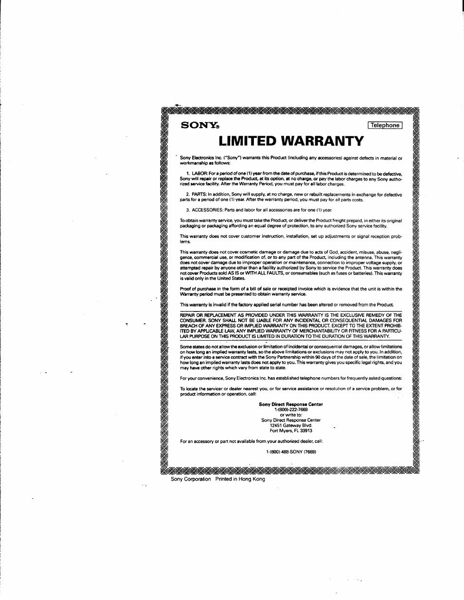 Limited warranty, Sony | Sony SPP-935 User Manual | Page 32 / 62