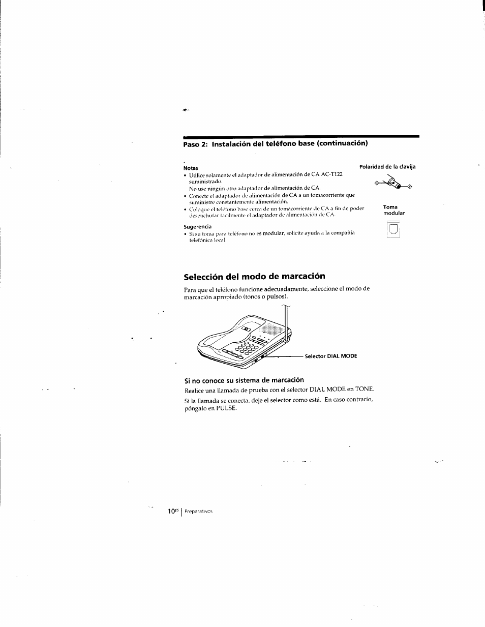 Selección del modo de marcación, Si no conoce su sistema de marcación, L o i selección del modo de marcación | Sony SPP-935 User Manual | Page 42 / 62