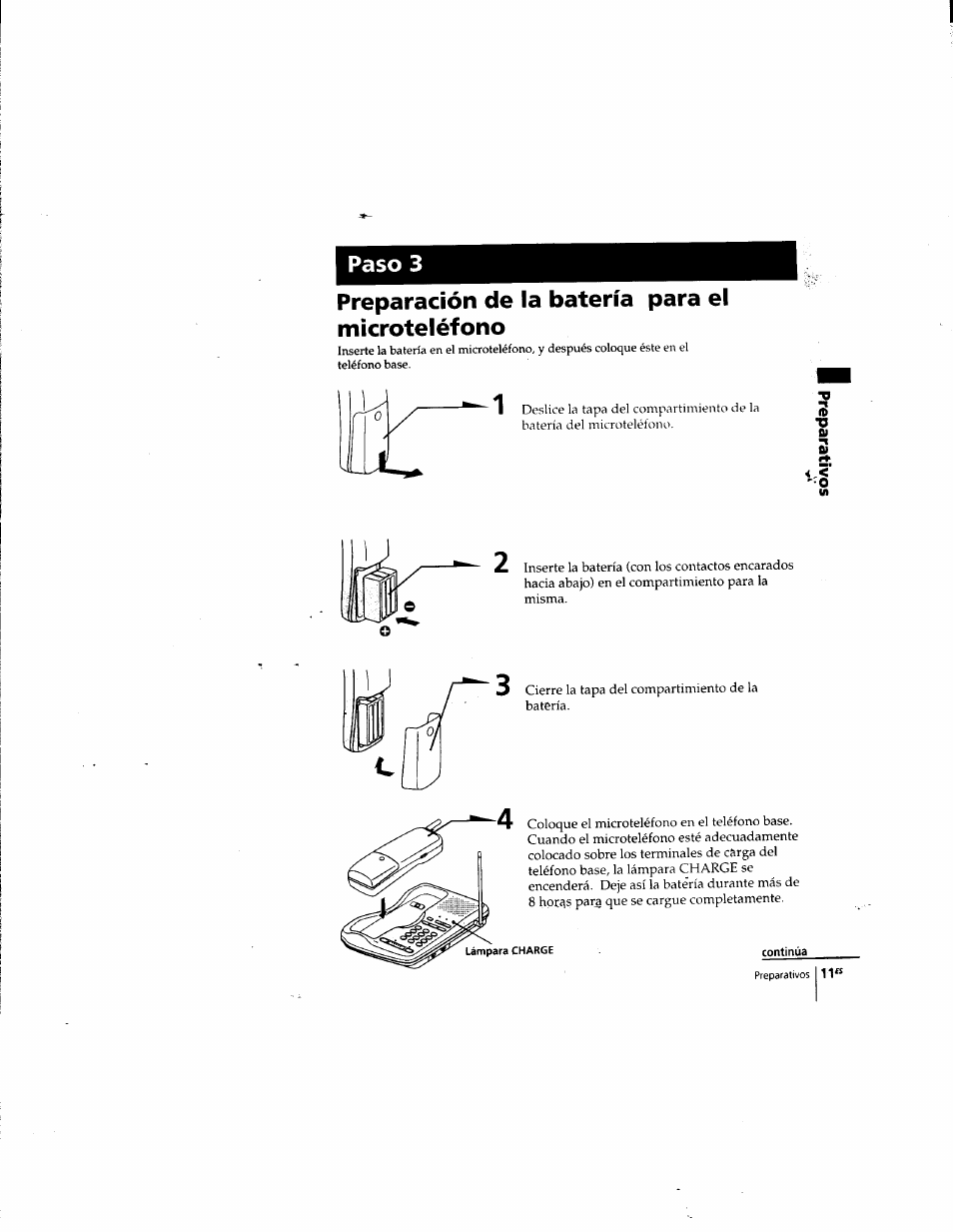 Preparación de la batería para el microteléfono, Paso 3 | Sony SPP-935 User Manual | Page 43 / 62