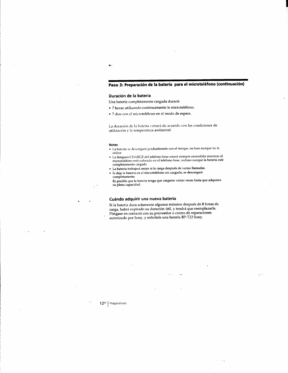 Duración de la batería, Cuándo adquirir una nueva batería | Sony SPP-935 User Manual | Page 44 / 62