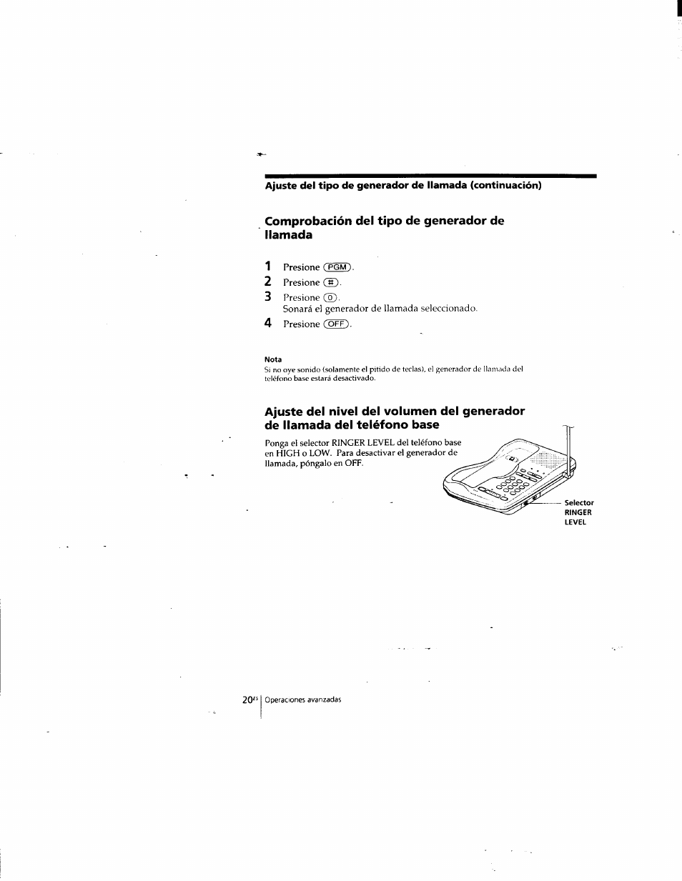 Comprobación del tipo de generador de llamada | Sony SPP-935 User Manual | Page 52 / 62