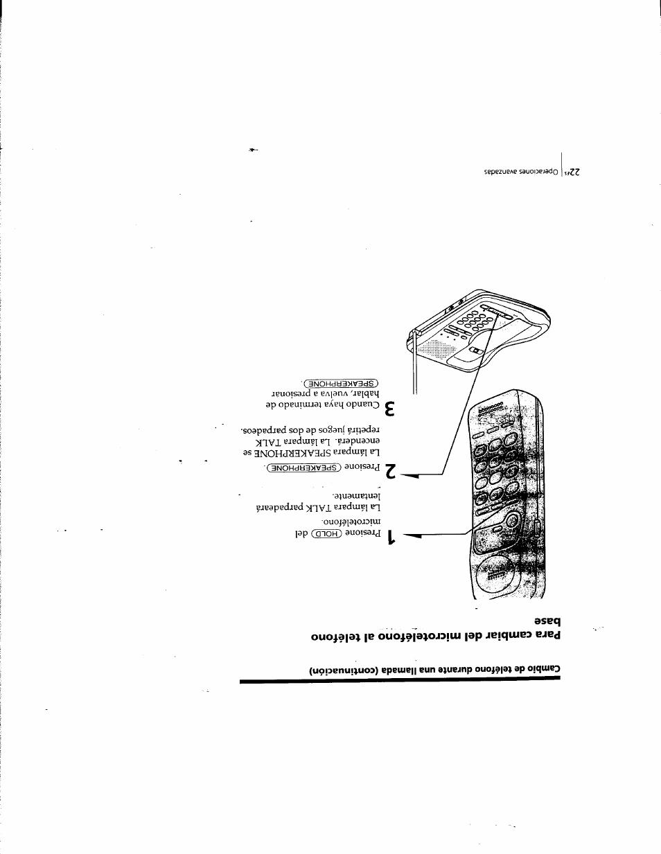 Para cambiar del microteléfono al teléfono base | Sony SPP-935 User Manual | Page 54 / 62