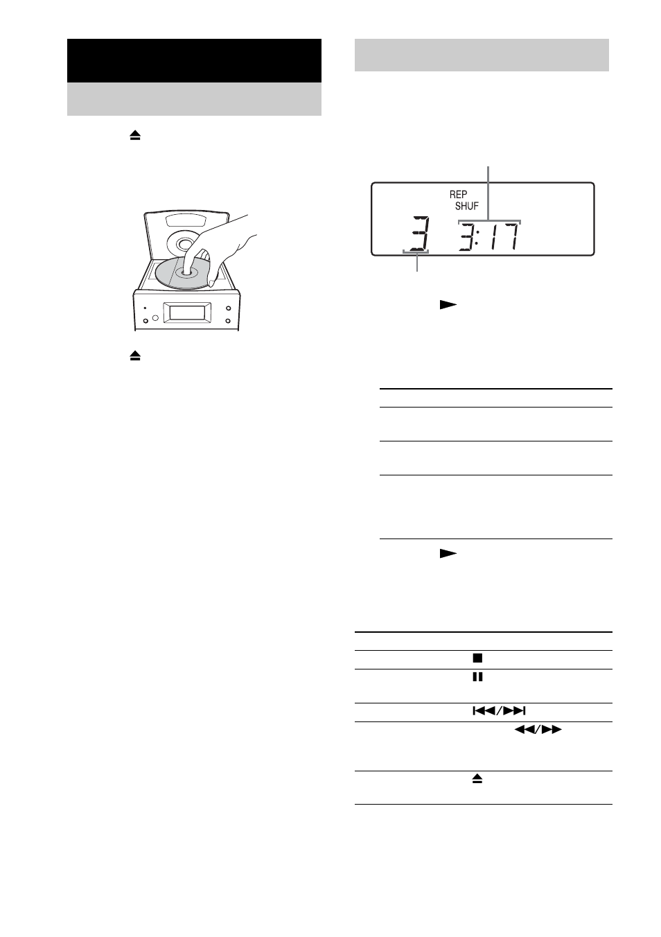 Cd – play, Loading a disc, Playing a disc | Normal play/shuffle play, Loading a disc playing a disc | Sony CMT-EP313 User Manual | Page 6 / 24