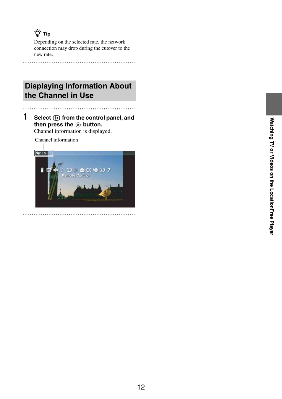 Displaying information about the channel in use | Sony LF-X11 User Manual | Page 12 / 30