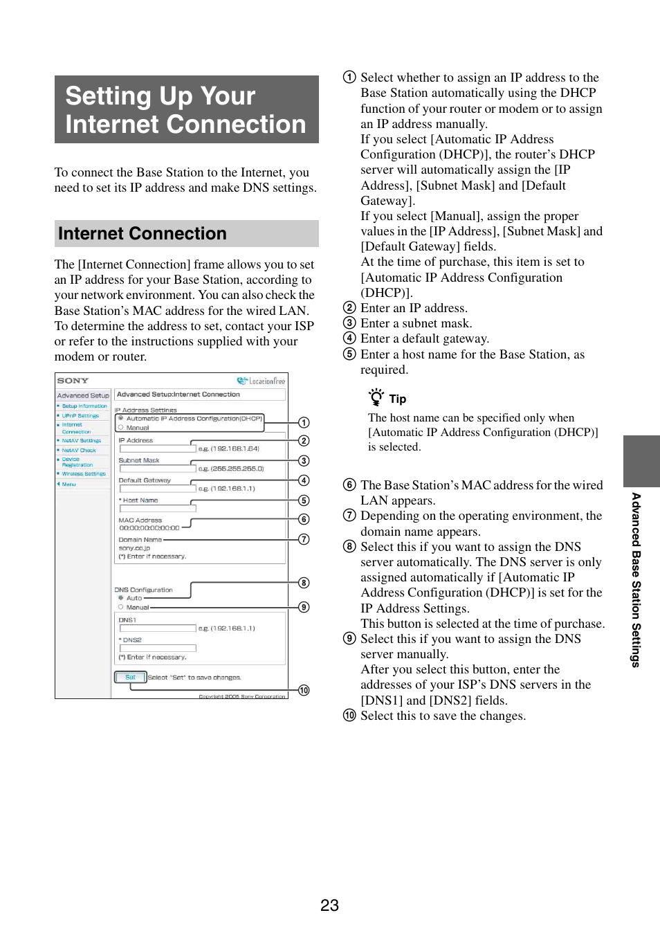 Setting up your internet connection, Internet connection | Sony LF-X11 User Manual | Page 23 / 30
