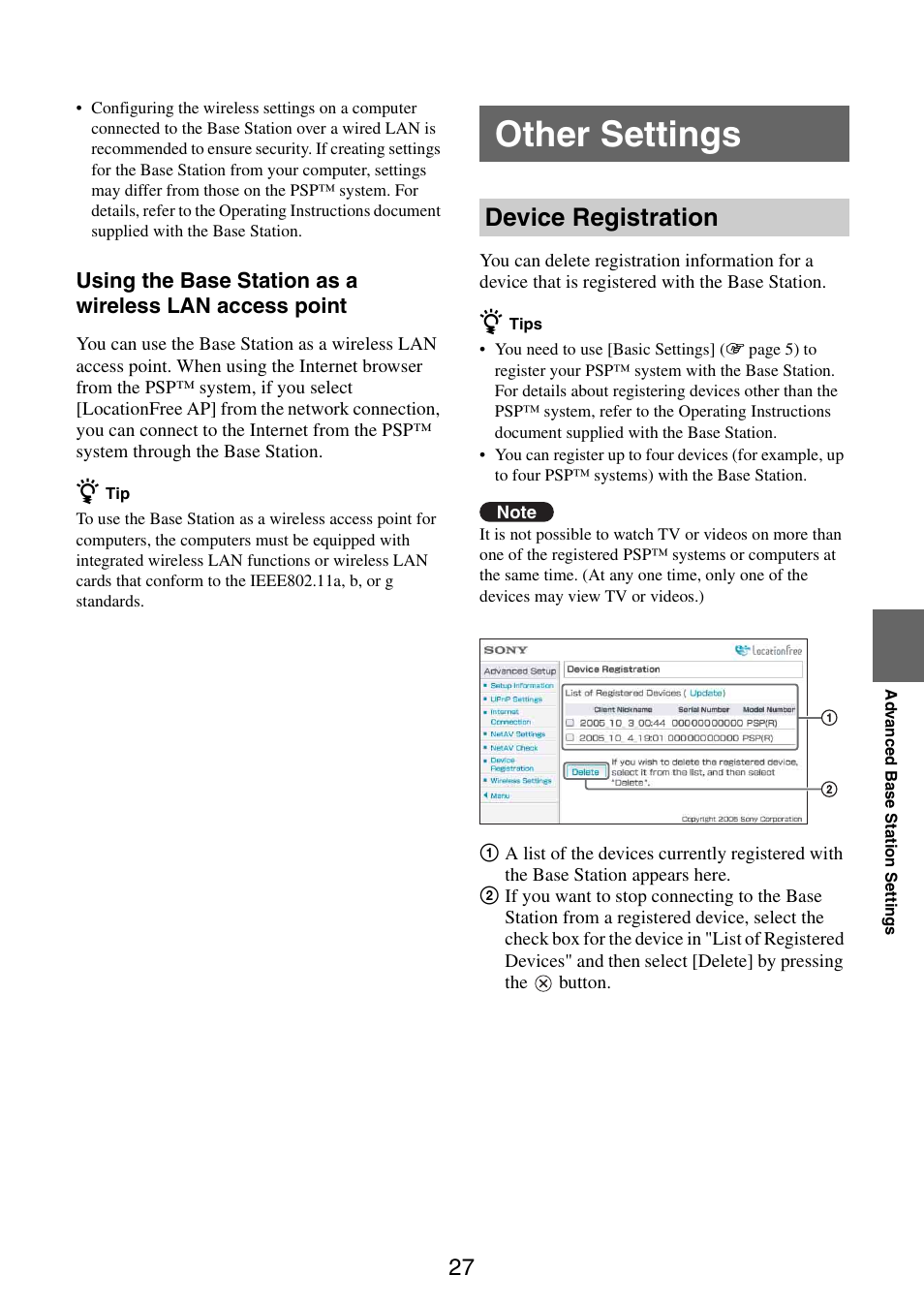 Other settings, Device registration | Sony LF-X11 User Manual | Page 27 / 30