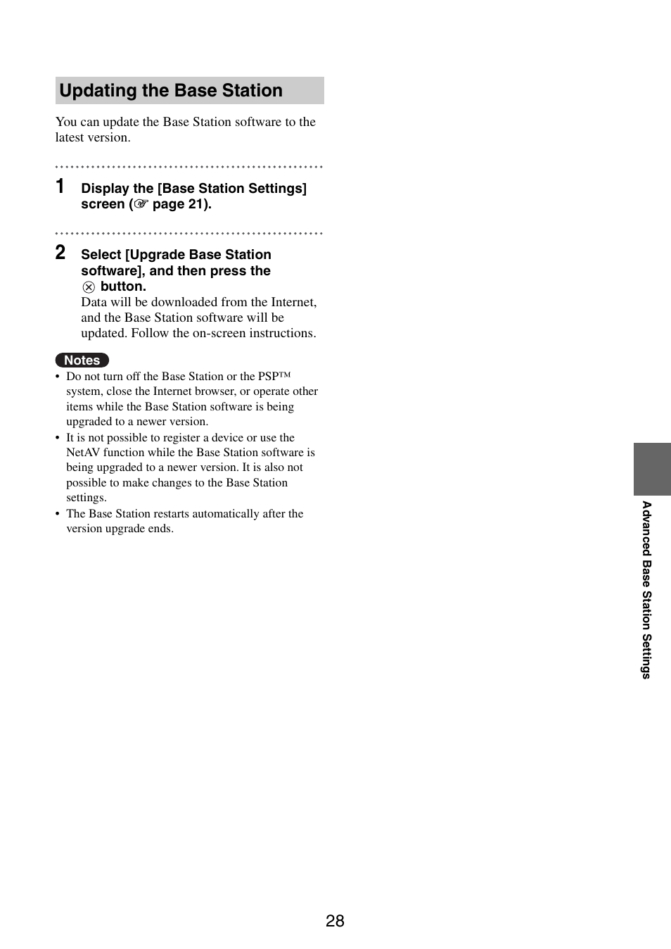 Updating the base station | Sony LF-X11 User Manual | Page 28 / 30