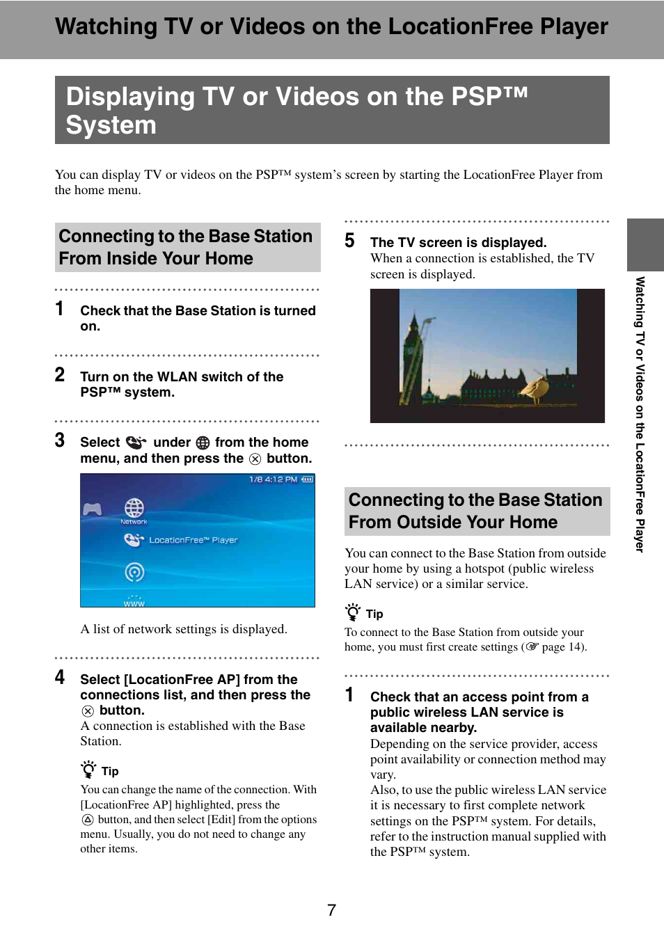 Watching tv or videos on the locationfree player, Displaying tv or videos on the psp™ system | Sony LF-X11 User Manual | Page 7 / 30