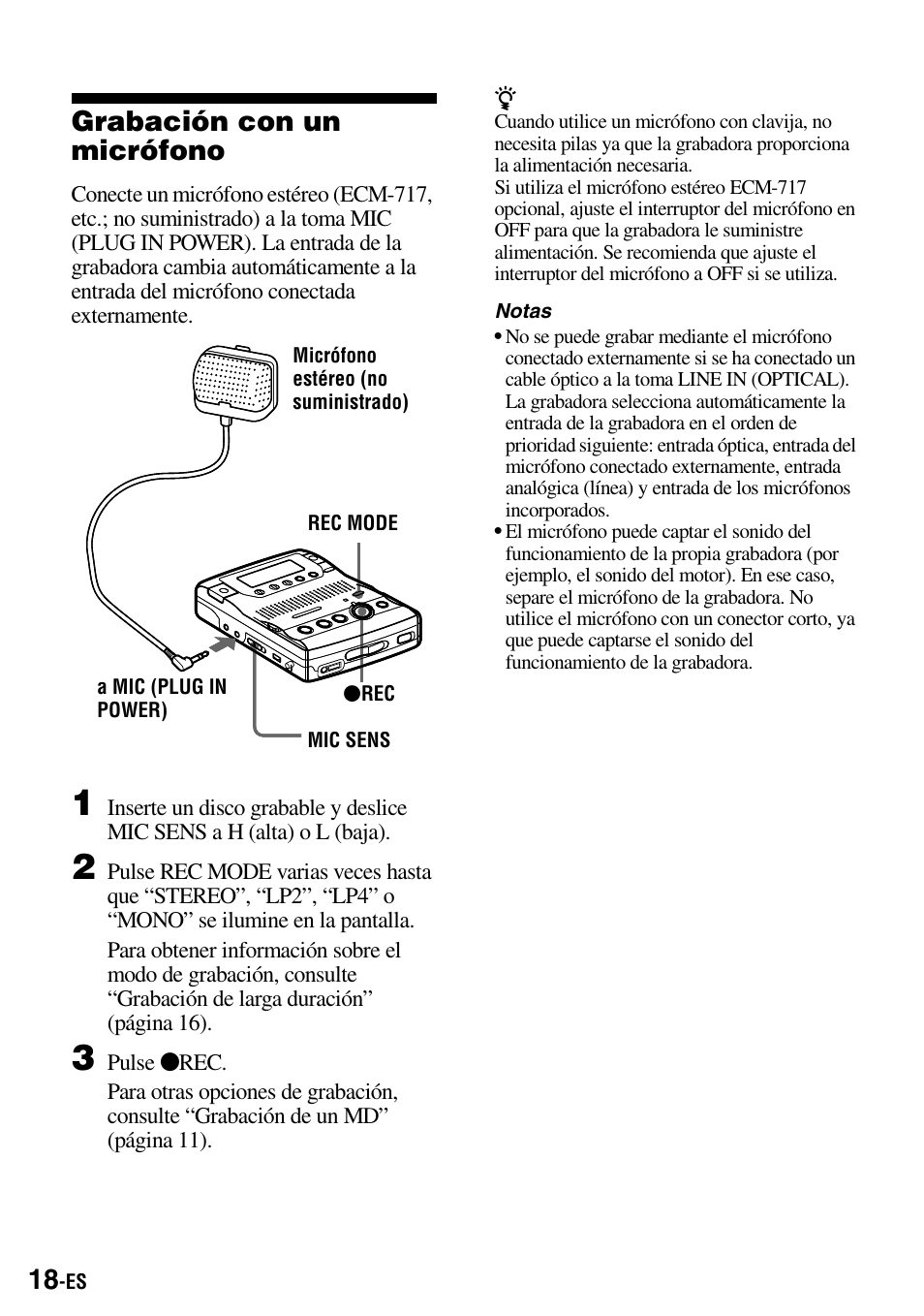 Grabación con un micrófono | Sony MZ-B100 User Manual | Page 72 / 164