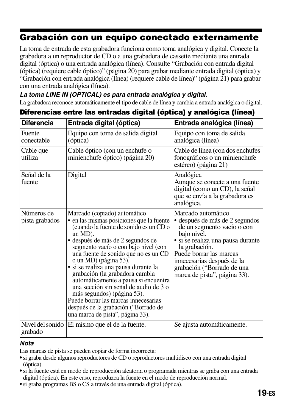 Grabación con un equipo conectado externamente | Sony MZ-B100 User Manual | Page 73 / 164