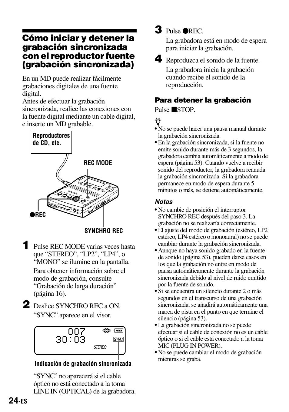 Reproductor fuente (grabación sincronizada) | Sony MZ-B100 User Manual | Page 78 / 164