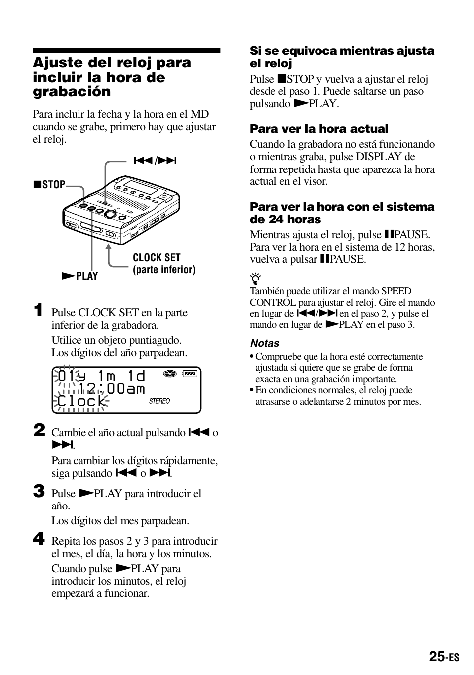 Ajuste del reloj para incluir la hora de grabación | Sony MZ-B100 User Manual | Page 79 / 164