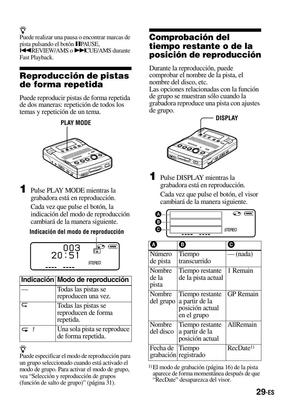 Reproducción de pistas de forma repetida | Sony MZ-B100 User Manual | Page 83 / 164