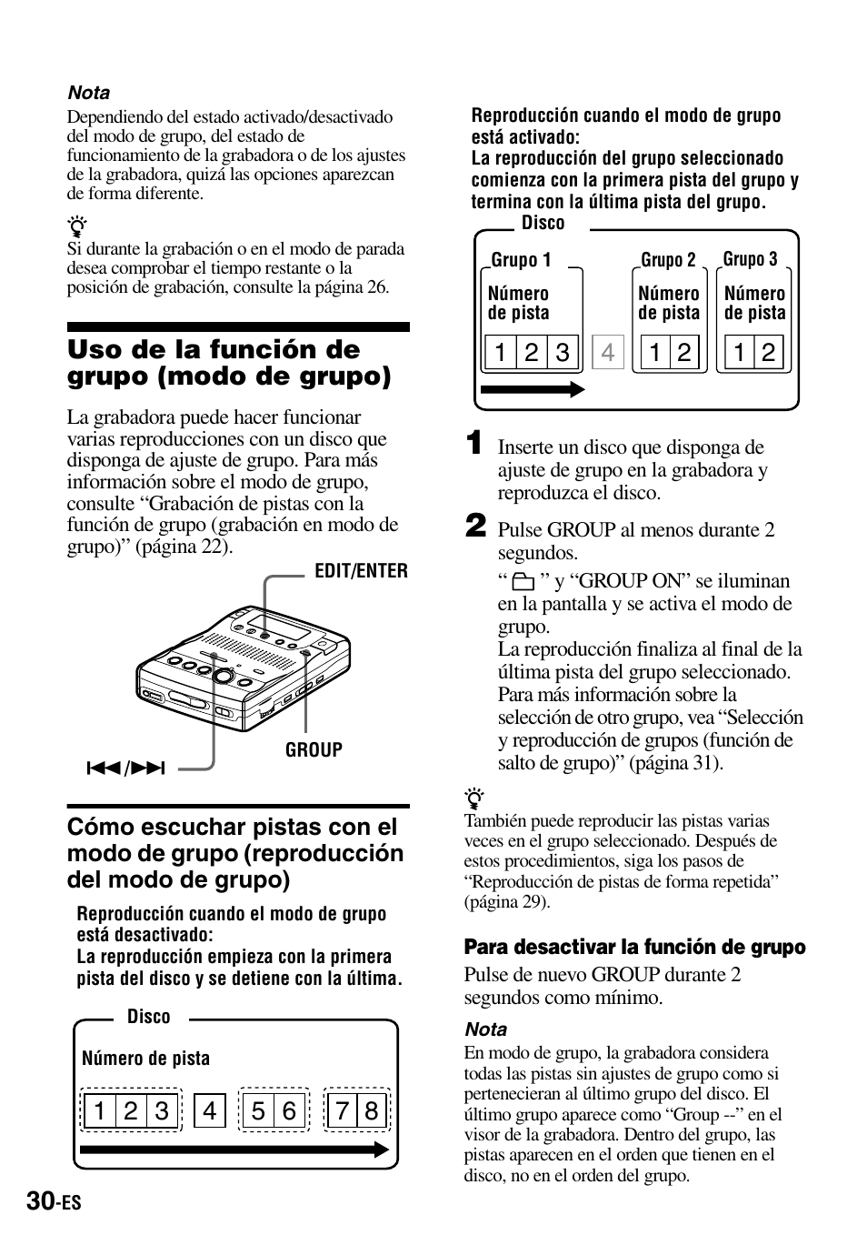 Uso de la función de grupo (modo de grupo), Del modo de grupo) | Sony MZ-B100 User Manual | Page 84 / 164