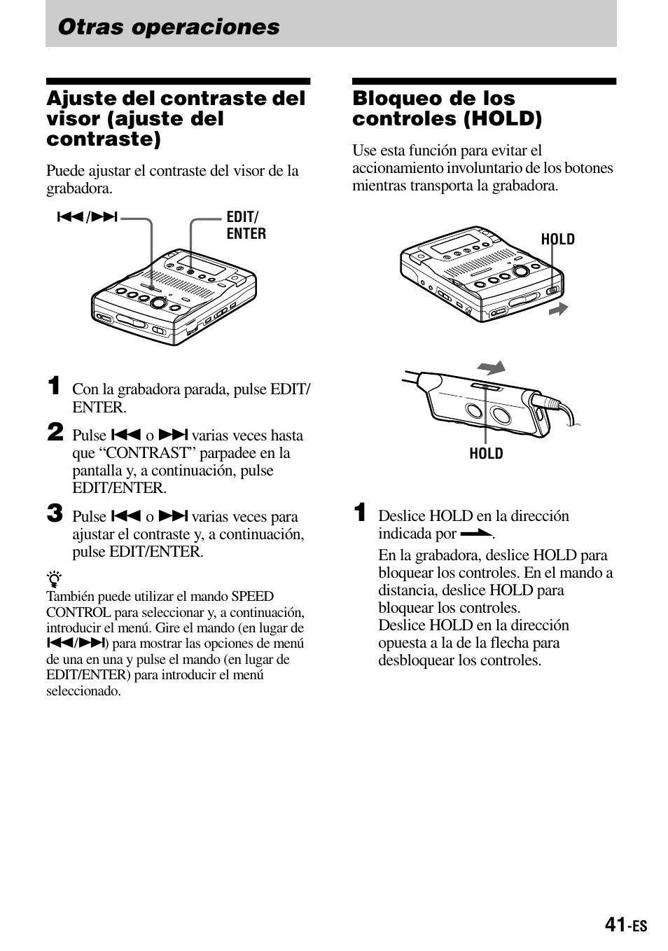 Otras operaciones, Bloqueo de los controles (hold) | Sony MZ-B100 User Manual | Page 95 / 164