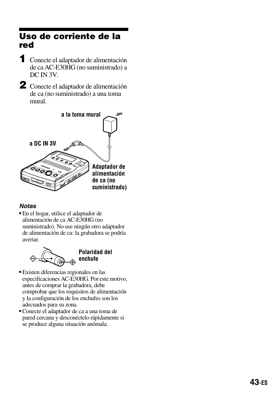 Uso de corriente de la red | Sony MZ-B100 User Manual | Page 97 / 164