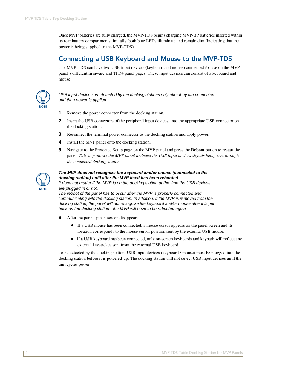 Connecting a usb keyboard and mouse to the mvp-tds | AMX Table Docking Station MVP-TDS User Manual | Page 10 / 20