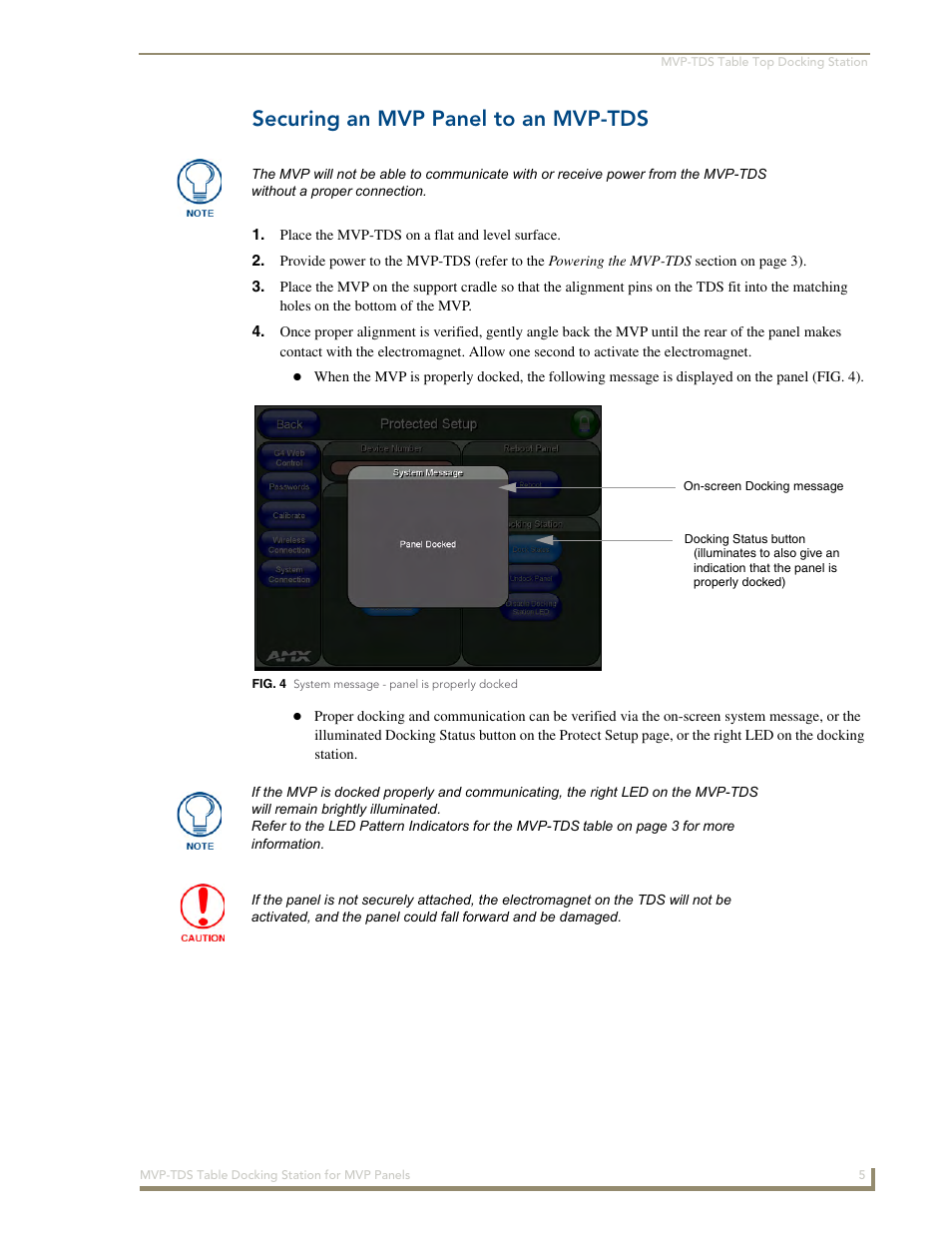 Securing an mvp panel to an mvp-tds | AMX Table Docking Station MVP-TDS User Manual | Page 11 / 20